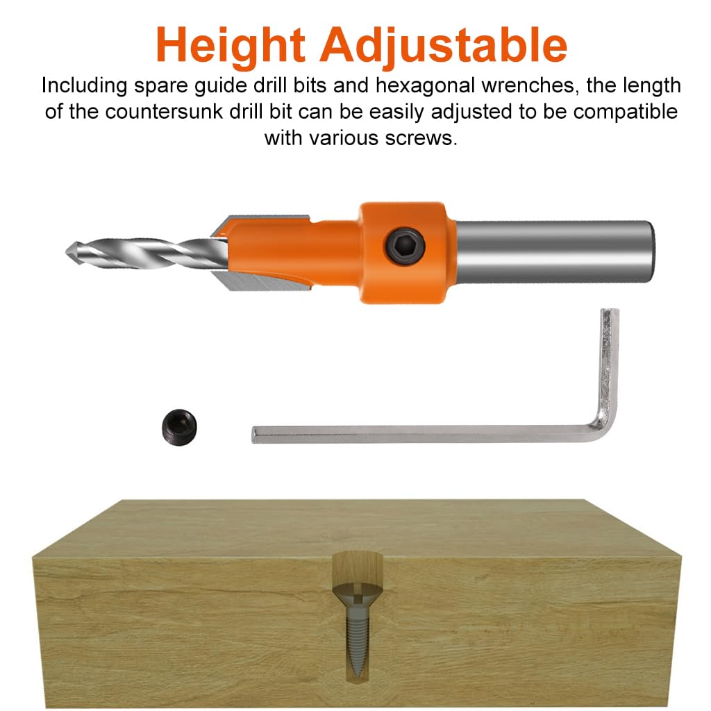 Serplex 10Pcs Wood Countersink Drill Bit Set, 5Pcs Countersink Drill Bit with 5Pcs Extra Pilot Drill Bit, Tapered Drill Bits with 5/16