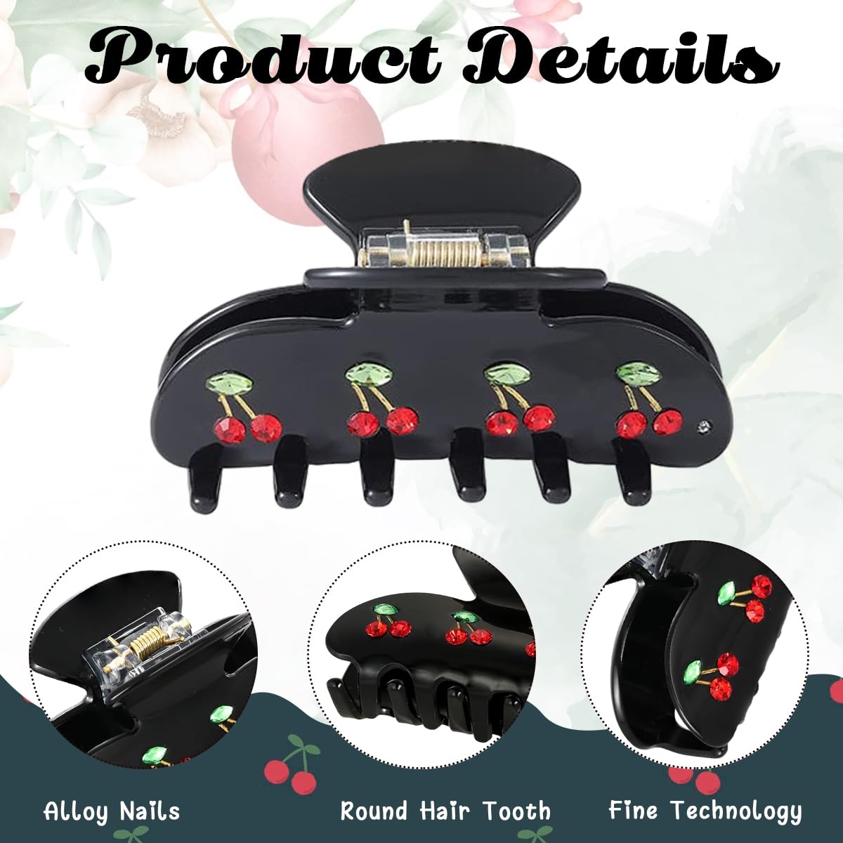 PALAY Hair Claw Clips for Women Cute Cherry Claw Clips Acrylic Hair Claws Medium Size Hair Clips Jaw Aesthetic Nonslip Hair Clamps for Women Ladies - Black