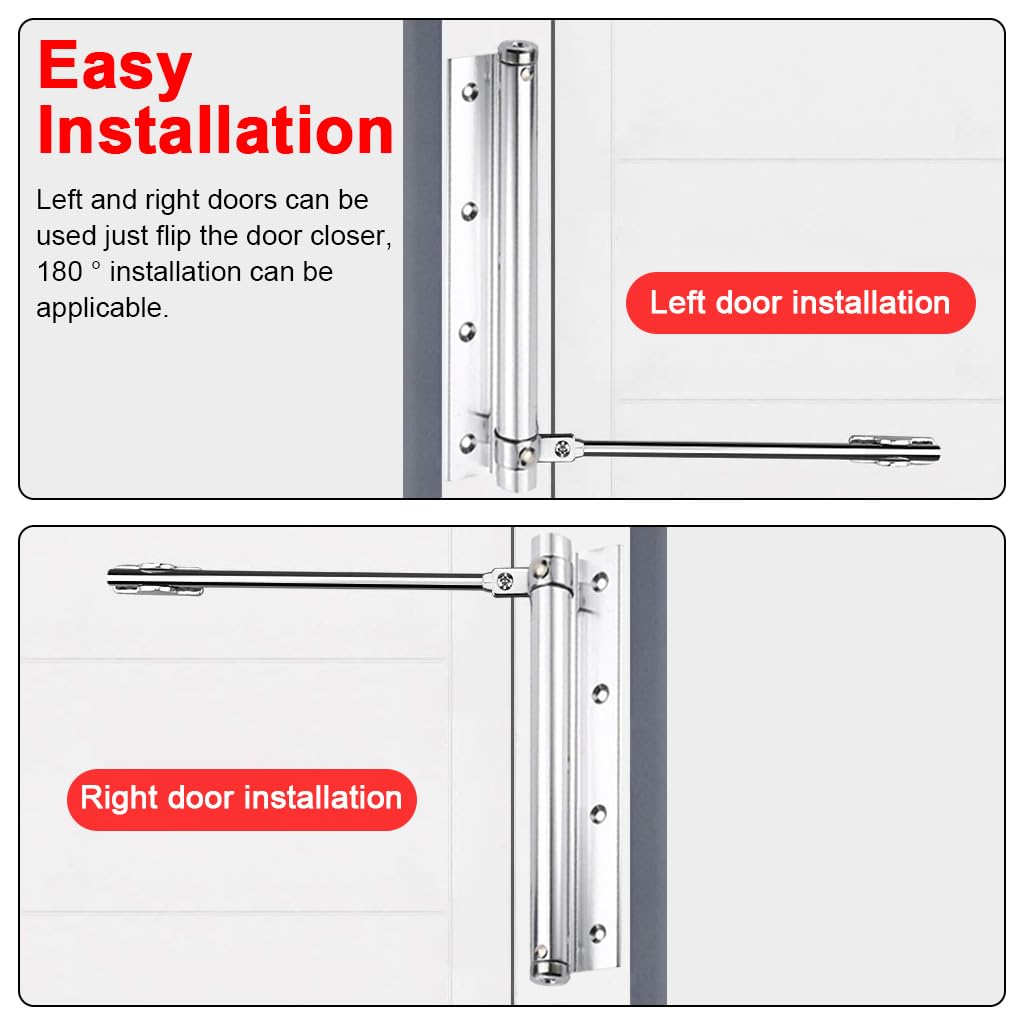 HASTHIP 2 Pack Door Closer, Spring Loaded Automatic Door Closer, Stainless Steel Door Closer with Folding Spring Arm, Surface Mounted Door Closer with Accessories Tools for Home, Office, Hotel Door