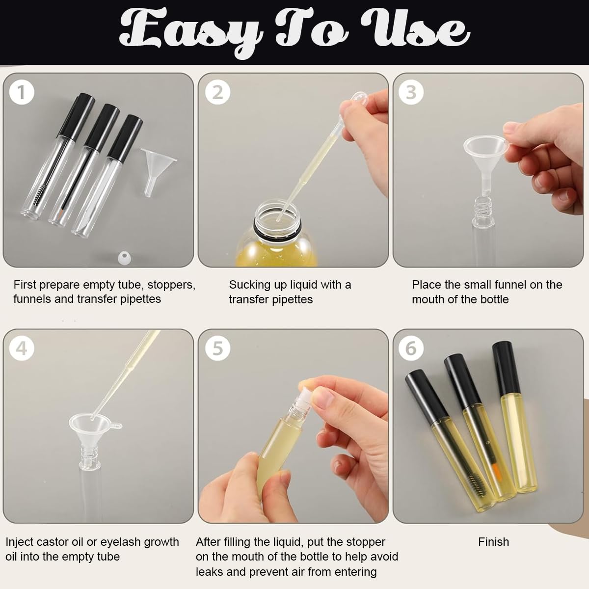 MAYCREATE 3Pcs 10ML Empty Mascara Tube, Eyeliner Tube and Lip Gloss Tubes, Lip Gloss Tubes with Wand, Eyeliner Tube with Rubber Inserts and Funnels, Airless Pump Bottles Travel Foundation Container
