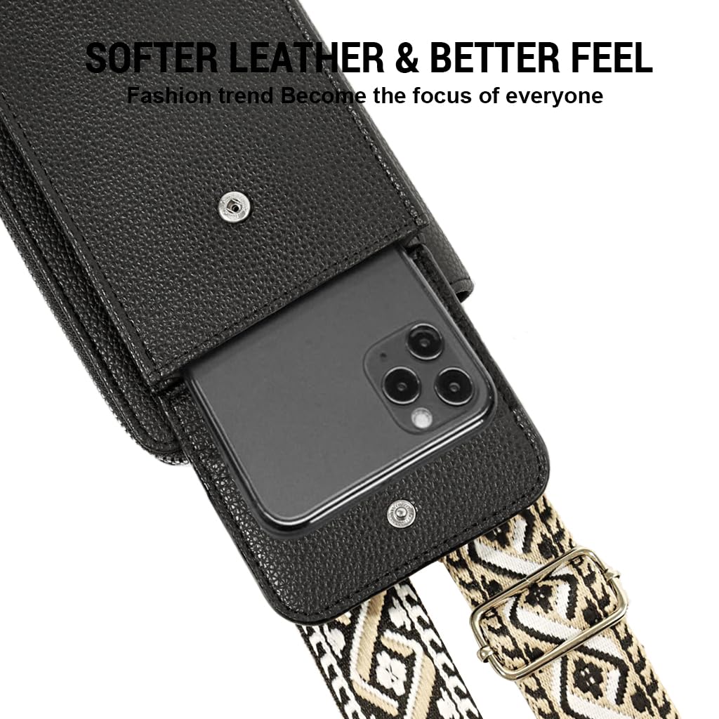 PALAY Women Purse Sling Bag Set of 2Pcs Phone Bag Coin Bag Combo Fashion PU Shoulder Bag with Boho Shoulder Strap Crossbody Bag Phone Bag Sling Bag Wide Shoulder Strap Sling Phone Bag Purse Bag
