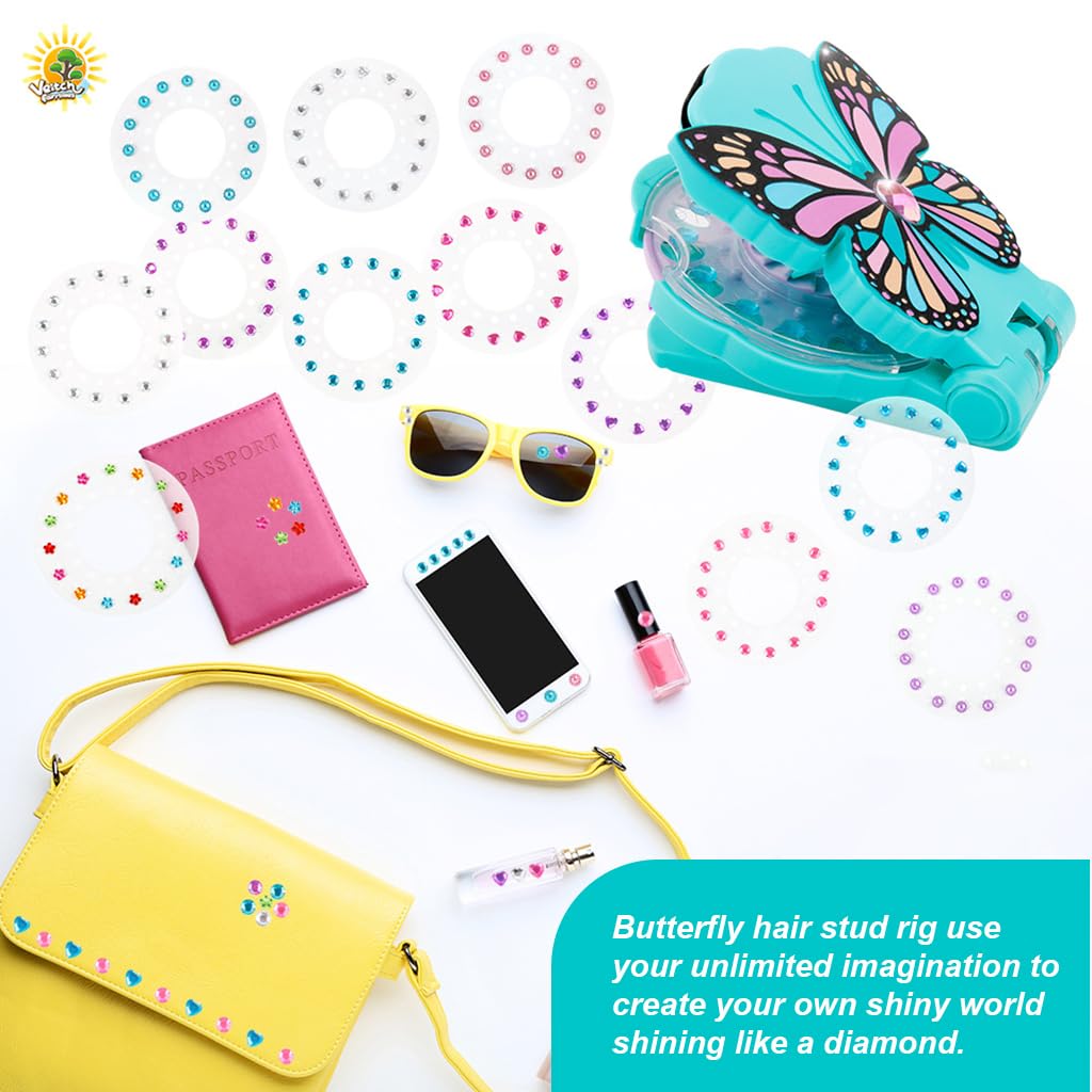 PATPAT Girls Hair Gems Stamper Butterfly Hair Gem Stapler Kit with 15pcs Color Gem Patches, Stylish Quick Rhinestone Gem Stamper for Hair Women Kids Girls Party Hair Styling Tool