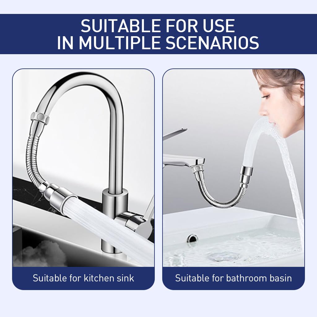 Supvox Faucet Extender 11.8 '' Stainless Steel Faucet Extender Flexible Angle Adjustment 360° Rotating Kitchen Sink Faucet Extender with Adapter Universal Faucet Extender for Kitchen Bathroom