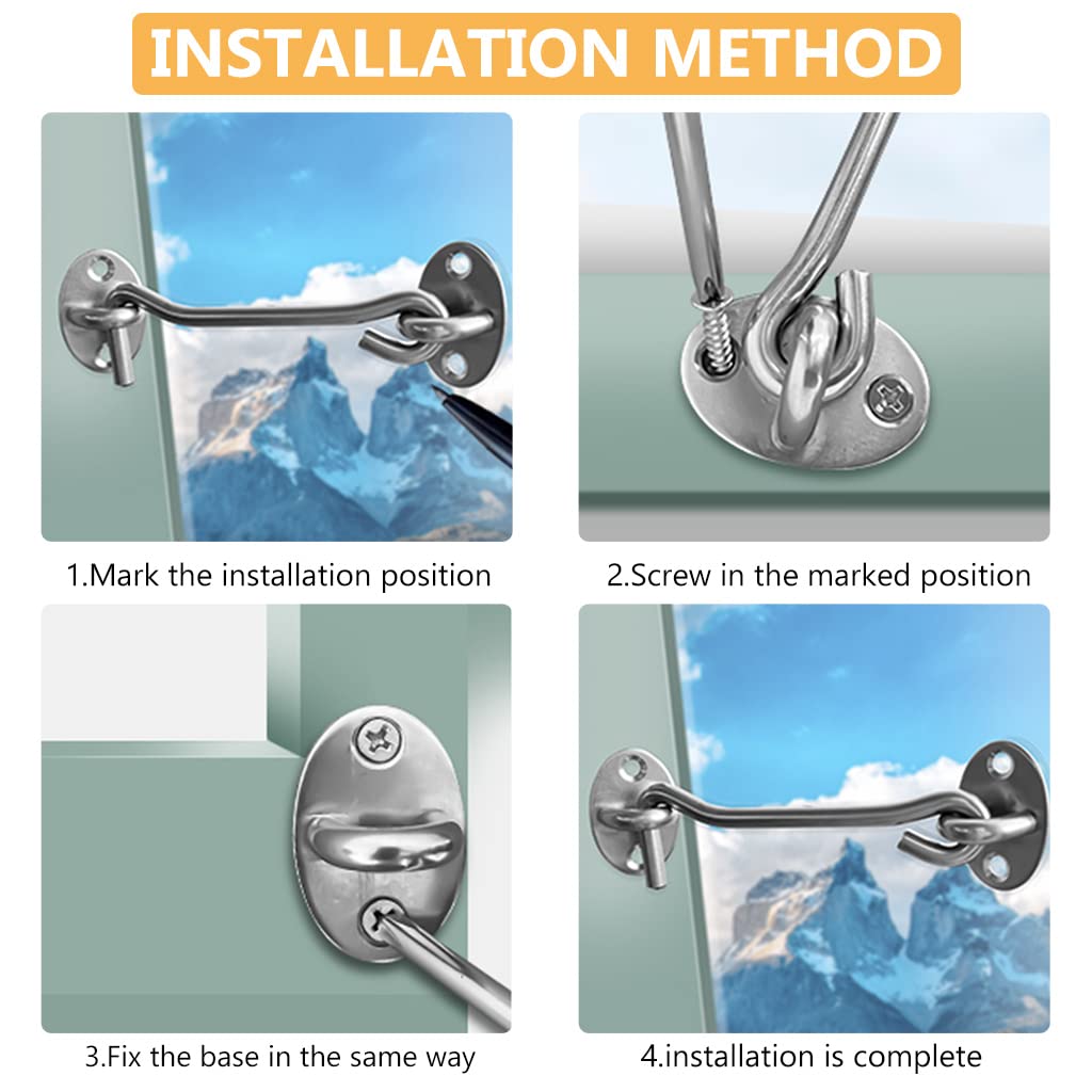 HASTHIP 2Pcs 4 Inch Sliding Door Lock, Barn Door Lock Gate Latch, Gate Hooks and Eyes, Rust-Resistant Metal Gate Latch with Screws, Privacy Hooks Latch for Door, Window, Cabin, Barn (Silver)