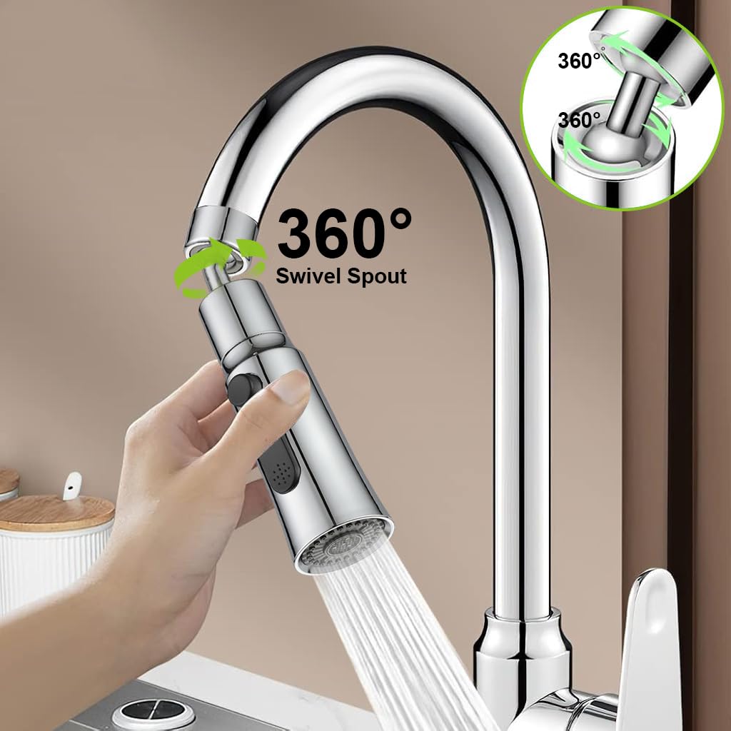 HASTHIP 360° Swivel Tap Extender for Kitchen Sink, Kitchen Tap Extension with 3 Flow Modes Tap Faucet, Kitchen Sink Tap Wash Basin Taps Water Saving Splash Proof Faucet Replacement Faucet Tap Adapter