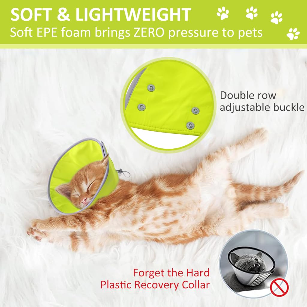 Qpets Cat Cone Collar Adjustable Drawstring Collar Polyester Cat Cones After Surgery Pet Dog Cat Recovery Cone Collar Comfy Cone Protective Collar for Dog Dog Soft Head Neck Cone for Cats 1.5-3Kg (M)