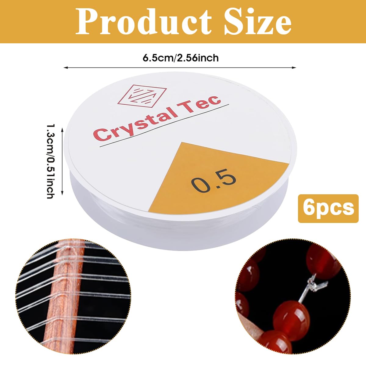 HASTHIP 6 Rolls Elastic String Crystal String Bead Cord Elastic Beading Cord 0.4/0.5/0.6/0.7/0.8/1.0mm DIY Bracelet Making Elastic String Cord for Beading and Jewelry Making