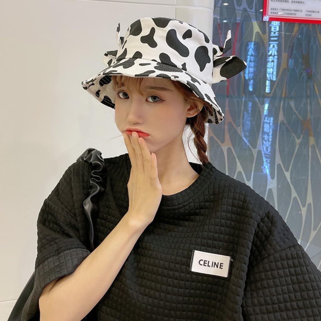 PALAY Women Sun Hat Bucket Hat Cute Cow Print Beach Hat Summer Hat for Women Adjustable Sun Hat for Women Girls Hat