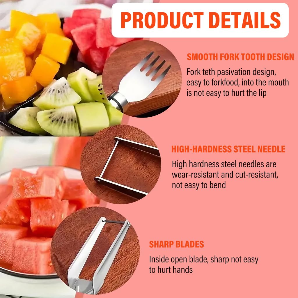 HASTHIP 2-in-1 Watermelon Cutter & Fork Watermelon Slicer 9.4 Inches Stainless Steel Melon Cutter Slicer and Fork Dual Head Design Watermelon Cutter Fork