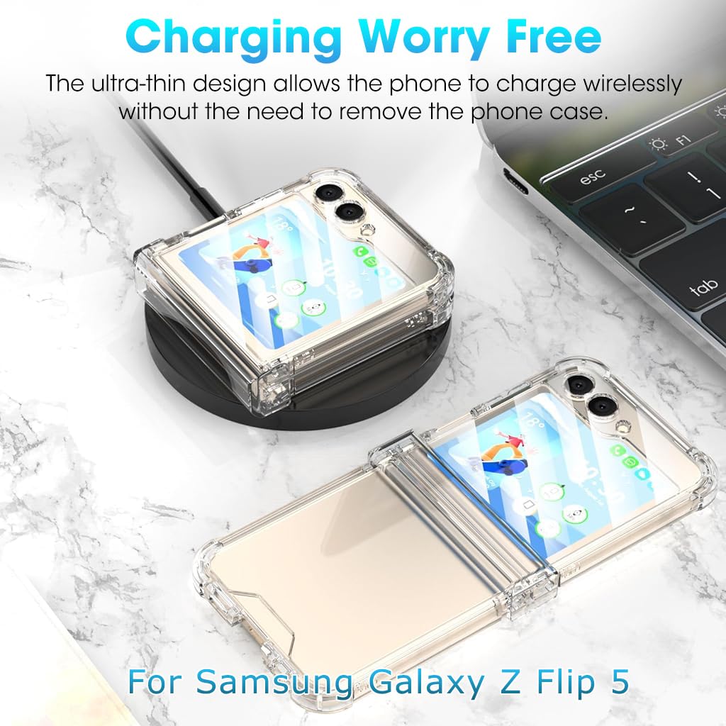 ZORBES Phone Case for Samsung Galaxy Z Flip 5 One Piece Phone Cover with Hinge Designed Anti Scratch TPU Phone Case Protection Case Cover for Samsung Galaxy Z Flip 5 5G(2023)-Clear