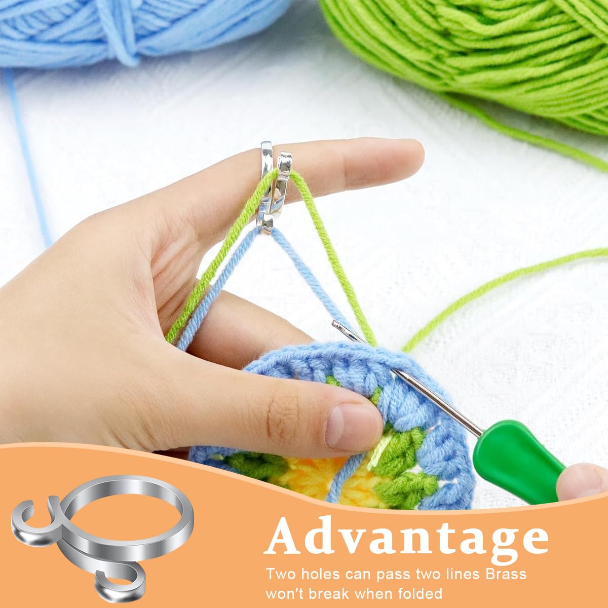 HASTHIP 2PCS Adjustable Crochet Ring for Finger, 2 Styles Adjustable Knitting Crochet Rings Open Crochet Guide Ring Yarn Guide Finger Holder Knitting Thimble for Crocheting Knitting