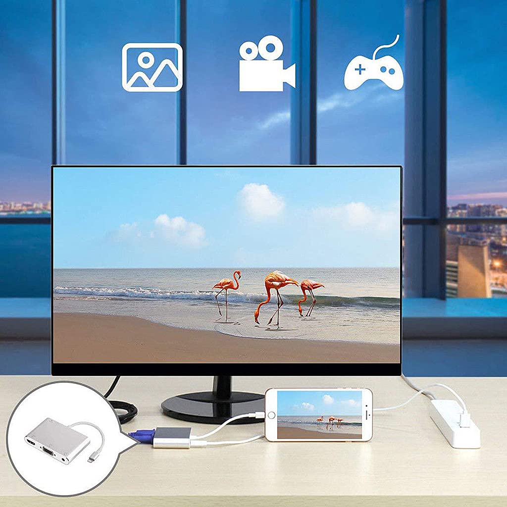 Verilux HDMI Adapter for iPhone, Light-ning to HDMI VGA Adapter 3 in 1 Digital AV Adapter, 4K Digital AV Adapter HDTV Connector for iPhone, iPad, iPod Touch-iOS 9 and Above(Not Work with Paid App)
