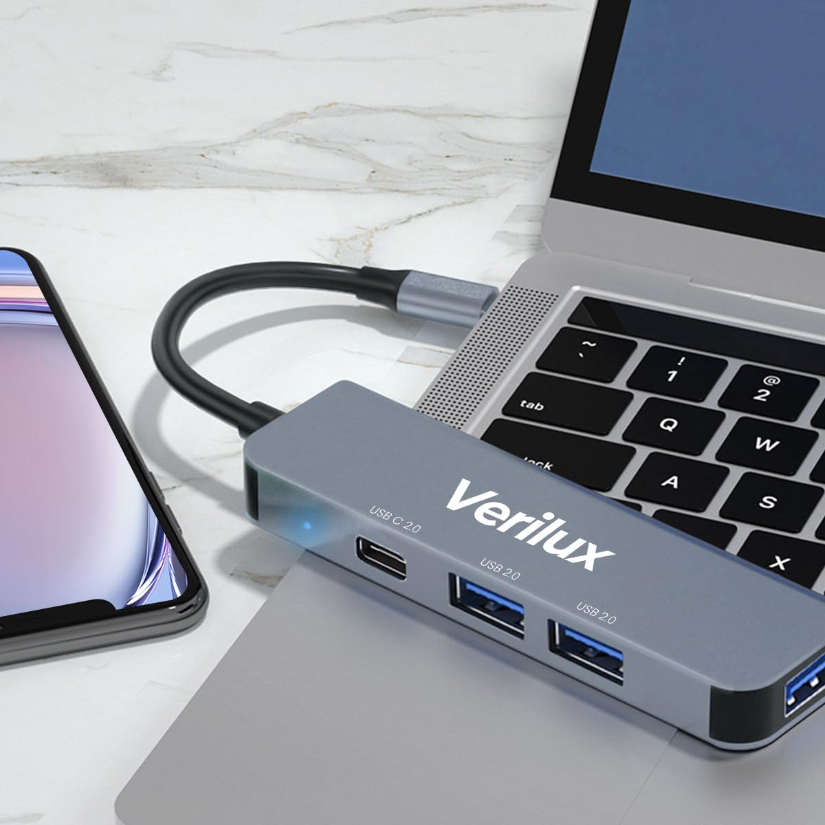 Verilux USB Hub 3.0 for PC Type C Hub 4 in 1 High Speed 3.0+2.0 Multi USB Port for Laptop & Type-C 2.0 Port 5Gbs Transfer Speed USB Extender Multiple USB Connector for MacBook Air/Pro M1/M2, iPad Pro