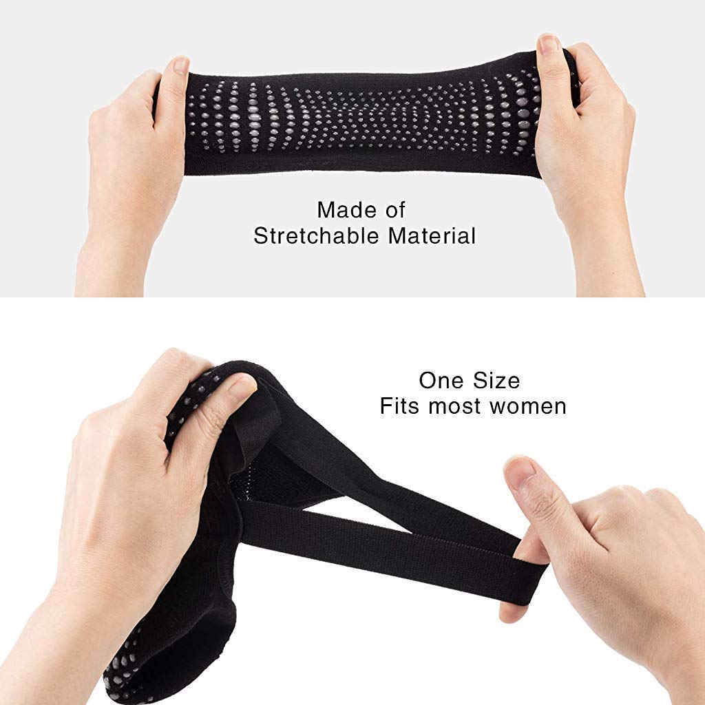 Proberos Women's Cotton Non Slip Barre Grip Finger Open Toe Socks with Grips (Black with Polka)