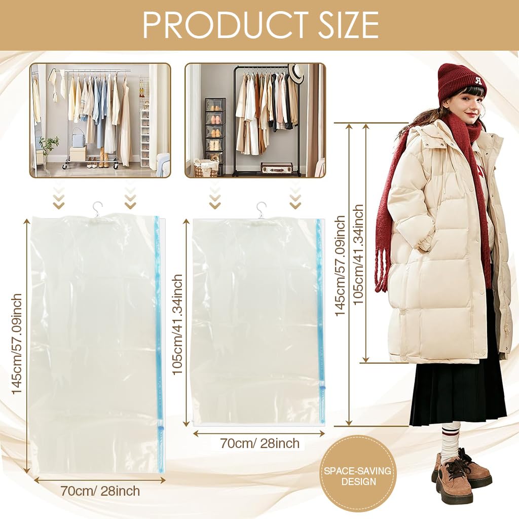 HASTHIP 4Pcs Hanging Vacuum Storage Bags for Clothes - 41''& 57'' Long Dustproof Wardrobes Vacuum Clothes Bags, Space Saving Vacuum Storage Bags (27.5 inches width)