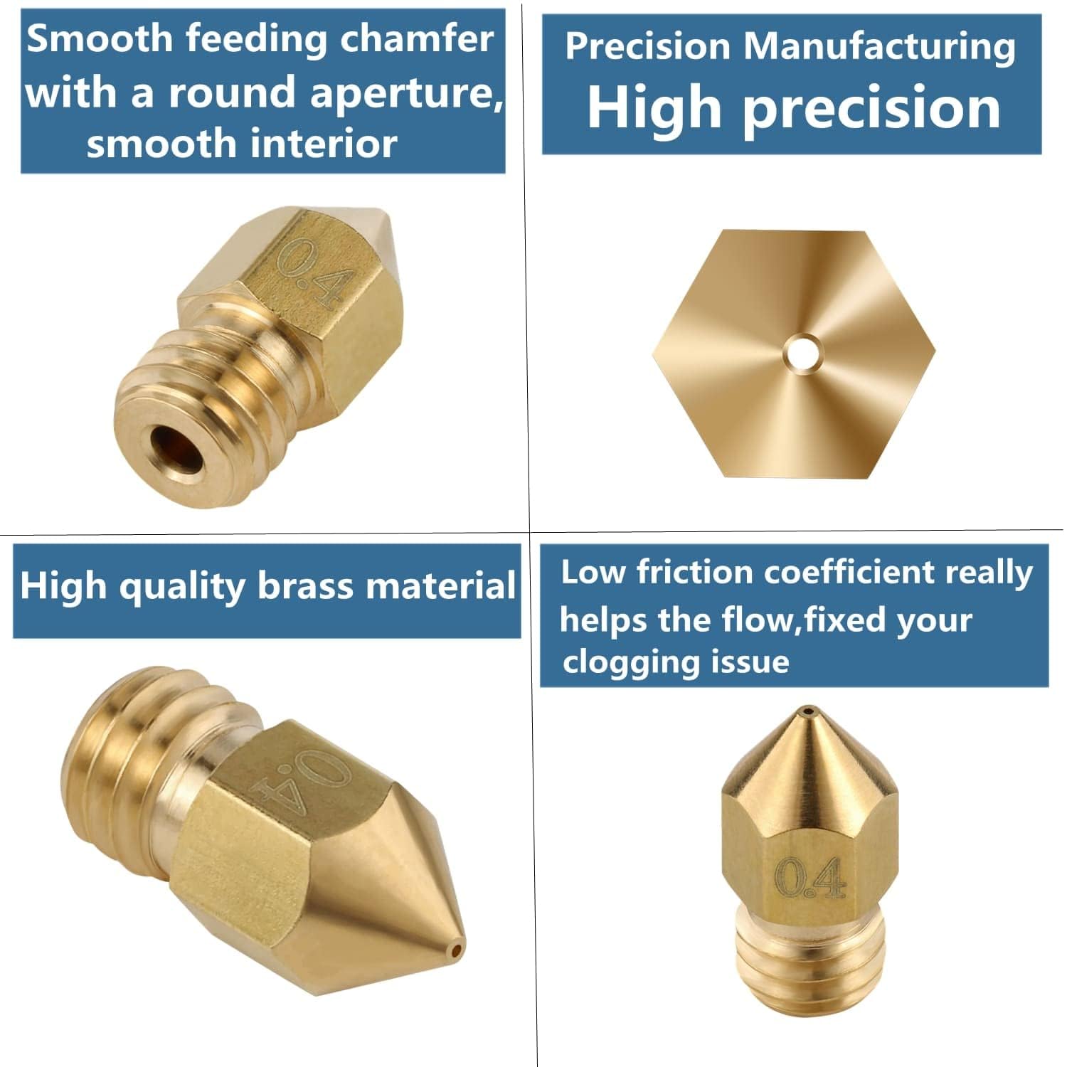 Serplex 32PCS MK8 Nozzles 3D Printer Extruder Nozzles Hardened Steel, Stainless Steel, Brass High Temperature Pointed Wear Resistant Nozzle 0.4mm Compatible with CR-10 Ender 3/ V2 Ender3 pro