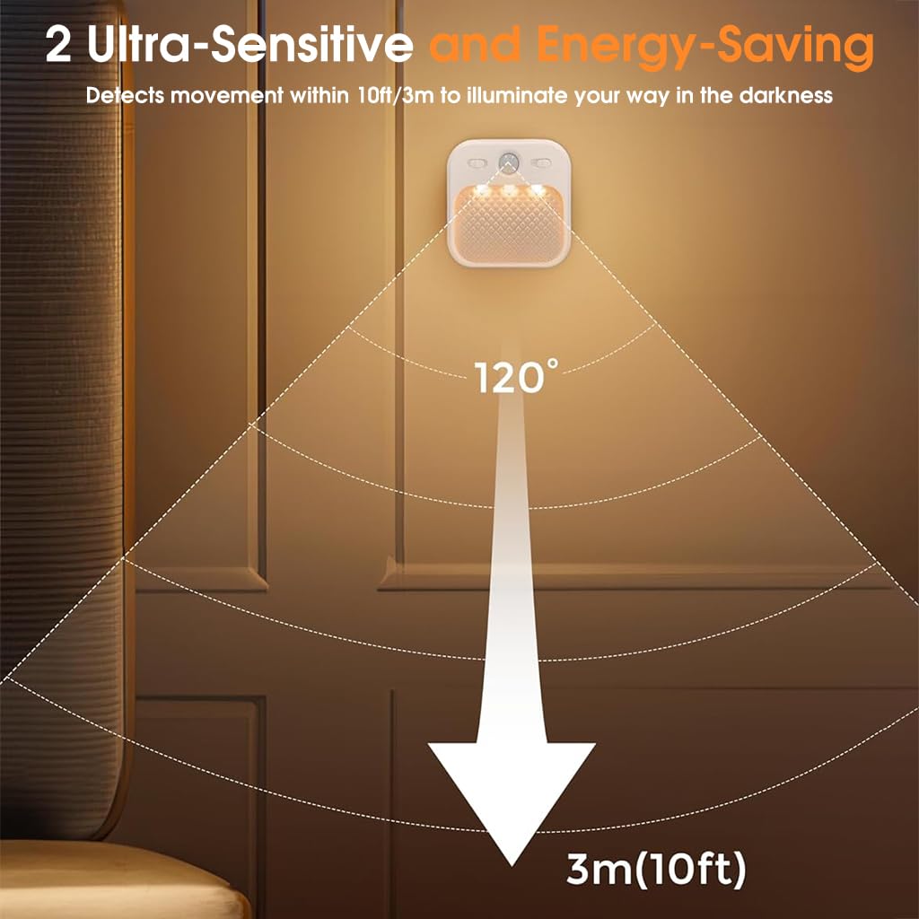 ELEPHANTBOAT 3Pcs Motion Sensor Led Night Light, Rechargeable Night Light with 3 Colour Temperature, Dimmable Brightness Night Light for Stairs Bedroom Bathroom Hallway