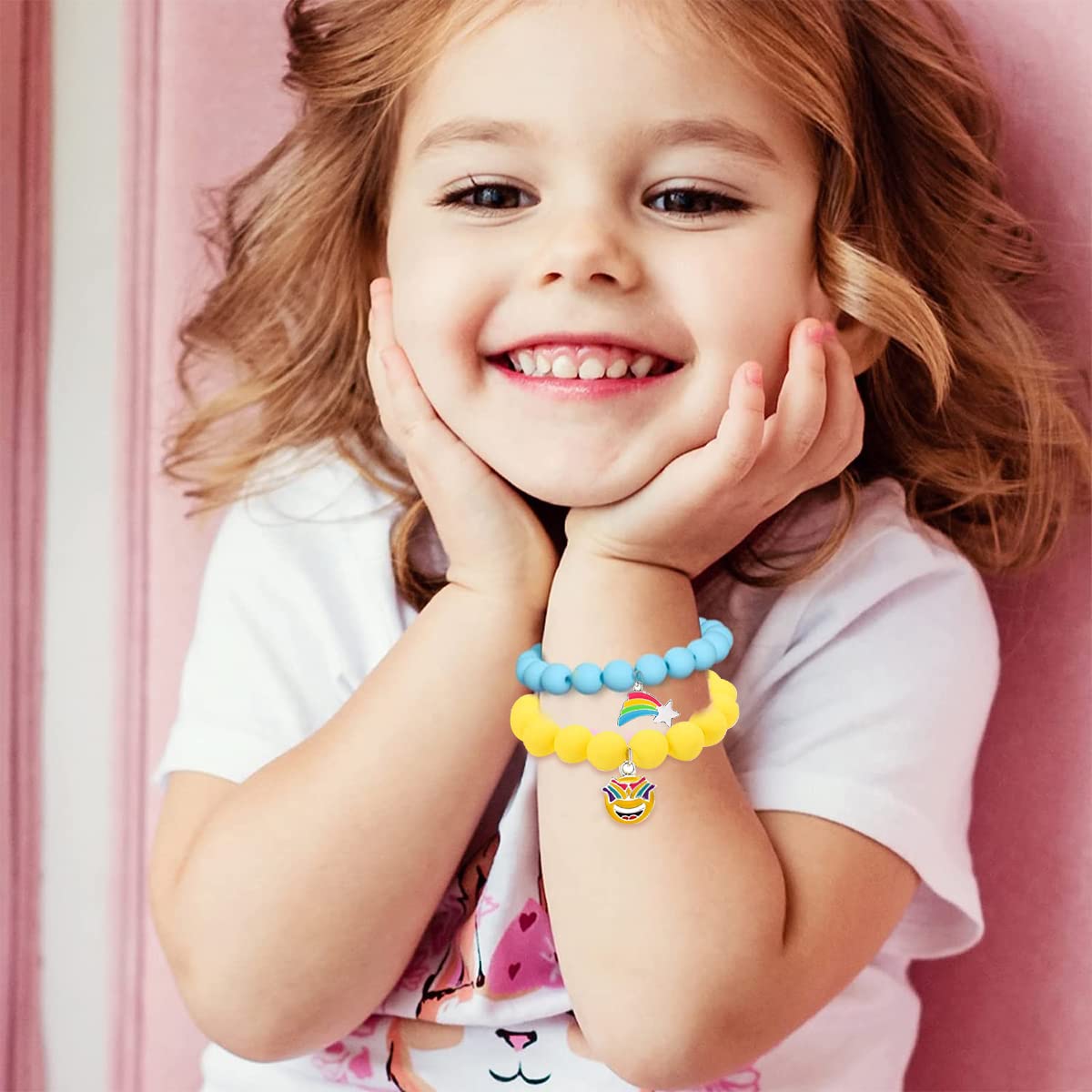 SANNIDHI 6 Pack Beads Bracelets for Kids Pendant Beaded Bracelet for Girls Teen Cartoon Charm Kids Bracelets Matte Candy Color Friendship Bracelets Gift