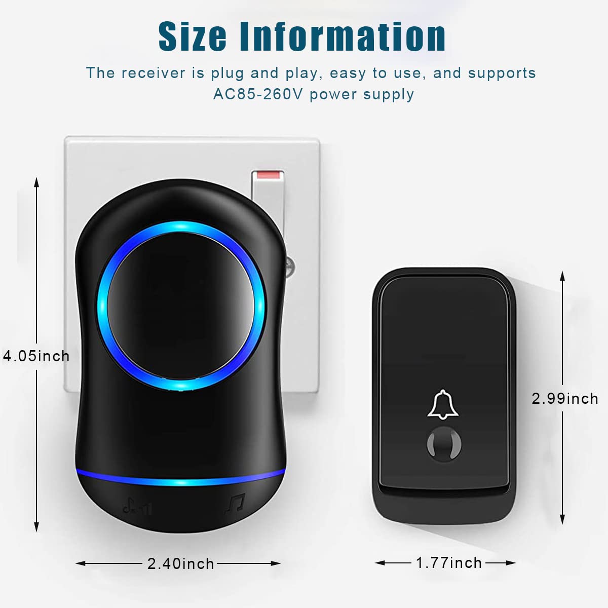 HASTHIP Self-Powered Door Bell for Home Electrical Wireless Door Bell Waterproof IP44 2 Receiver & 1 Transmitter Ding Dong Bell with Flashing Light Smart Door Bells 45 Ringtones 4 Level Volume
