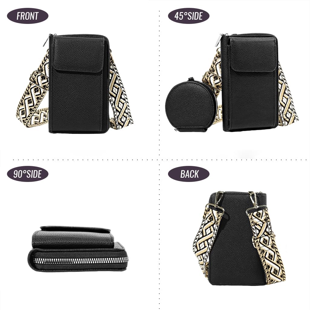 PALAY Women Purse Sling Bag Set of 2Pcs Phone Bag Coin Bag Combo Fashion PU Shoulder Bag with Boho Shoulder Strap Crossbody Bag Phone Bag Sling Bag Wide Shoulder Strap Sling Phone Bag Purse Bag