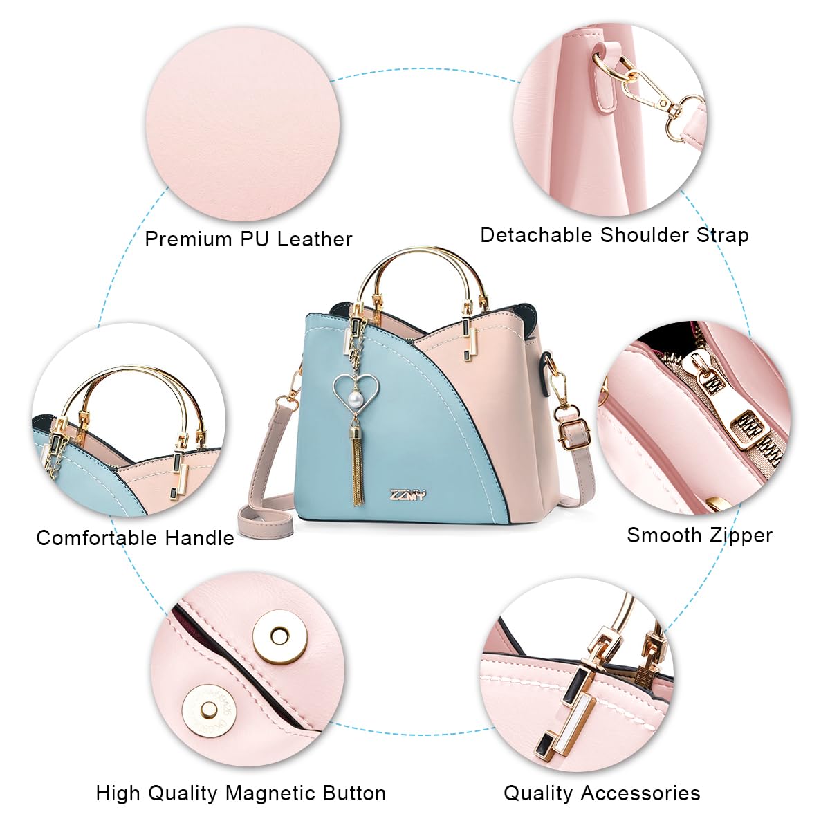 PALAY Handbags Women Stylish PU Tote Bag Cross Body Tote with Detachable Shoulder Belt, Fashion Handbag for Women