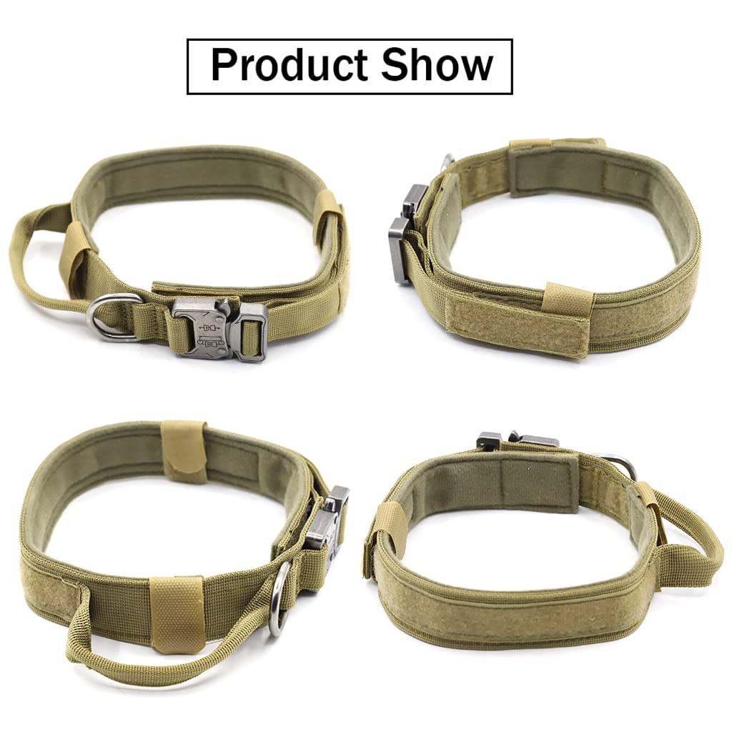 Qpets Dog Collar for Medium Dogs Adjustable Nylon Tactical Dog Collar with Strap Handle Dog Training Collar Quick Release Metal Buckle for Medium Large Dogs(L, 17''-20.5 inch''/43-52cm)