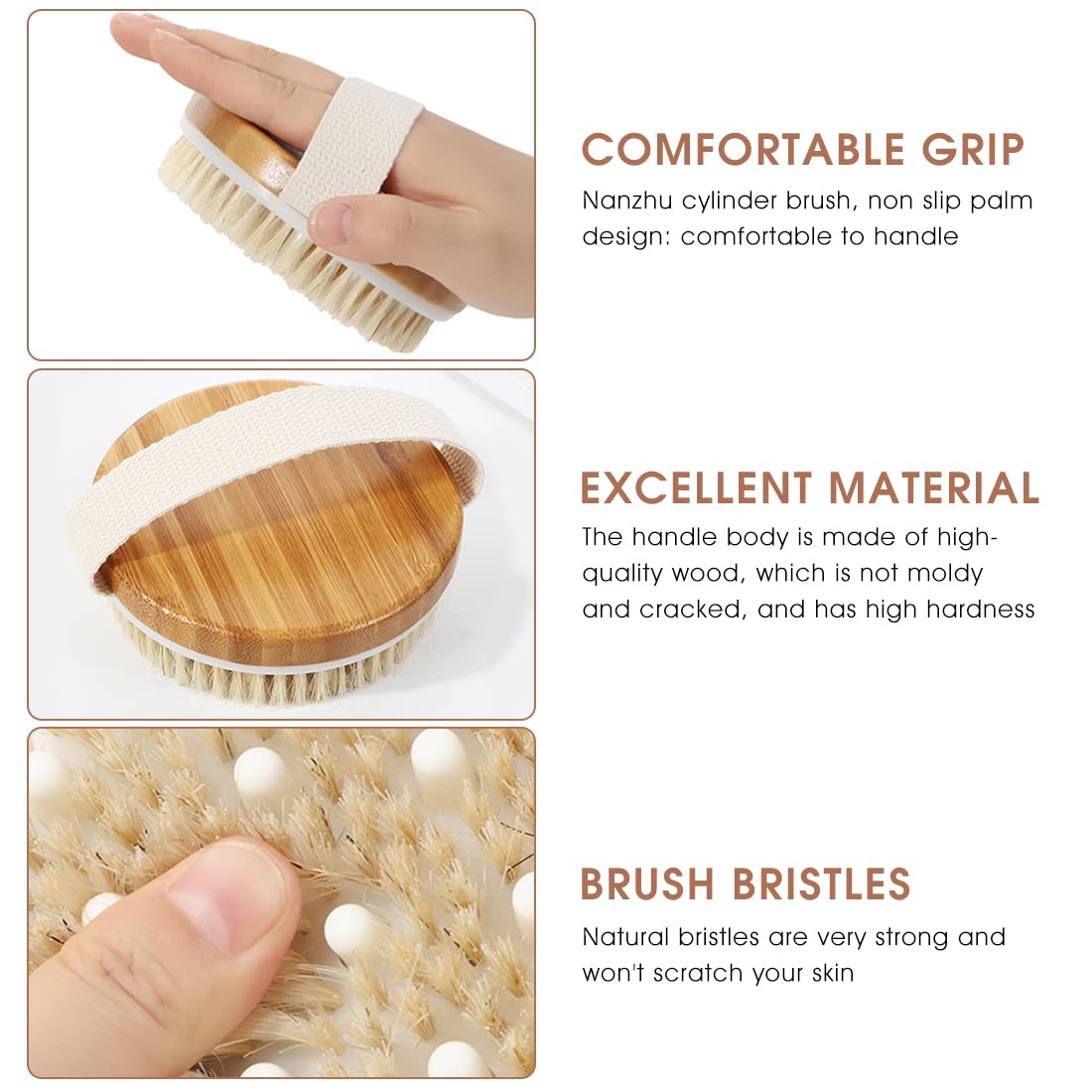 MAYCREATE Body Massage Brush for Bathing,Bath Body Scrubber Wet or Dry Body Brush Natural Bristles with Massage, Nodules Reducing Cellulite Toxins and Lymphatic