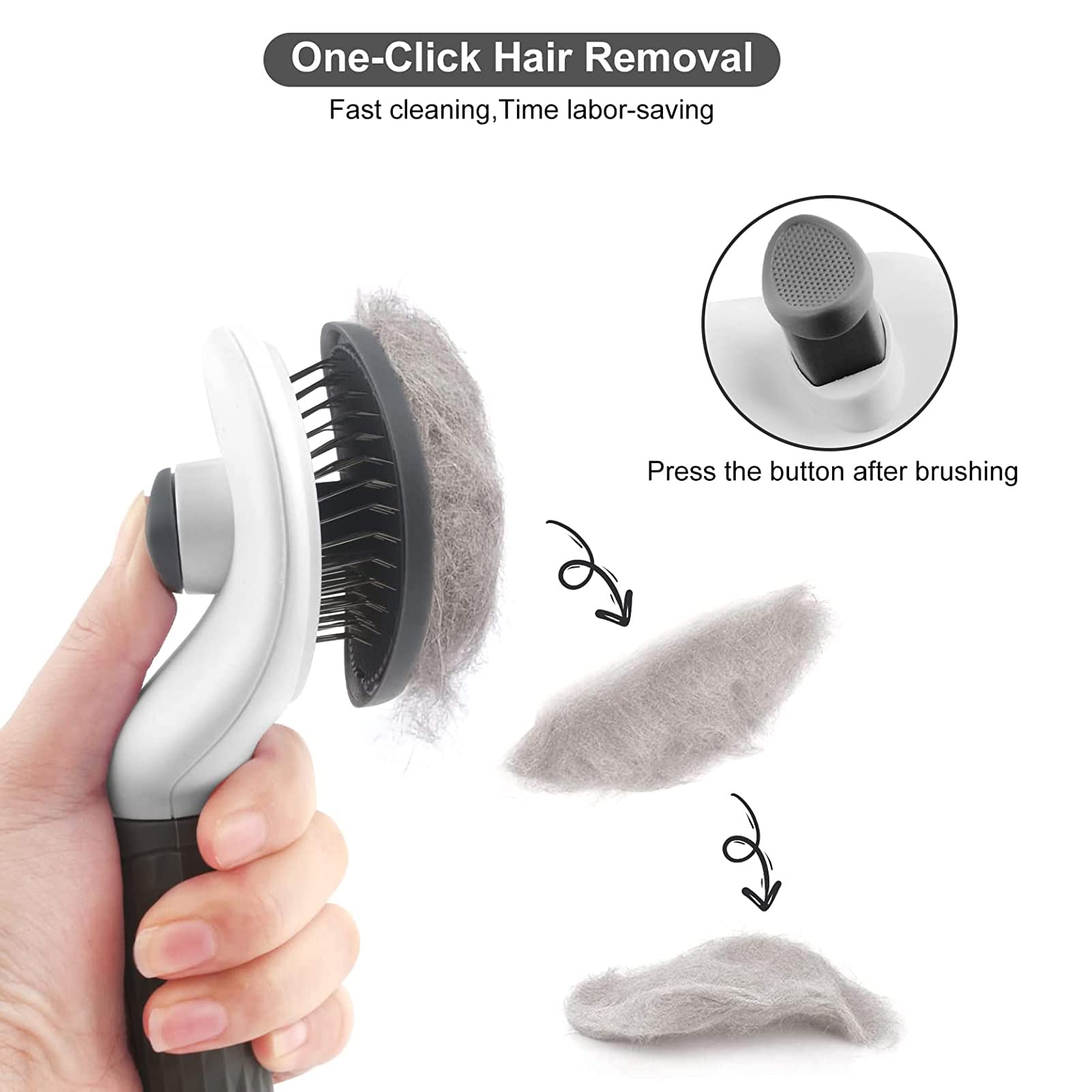 Qpets Pet Grooming Brush Daily for Medium Long Hair Dog, Use to Clean Loose Fur & Dirt Great-Grey