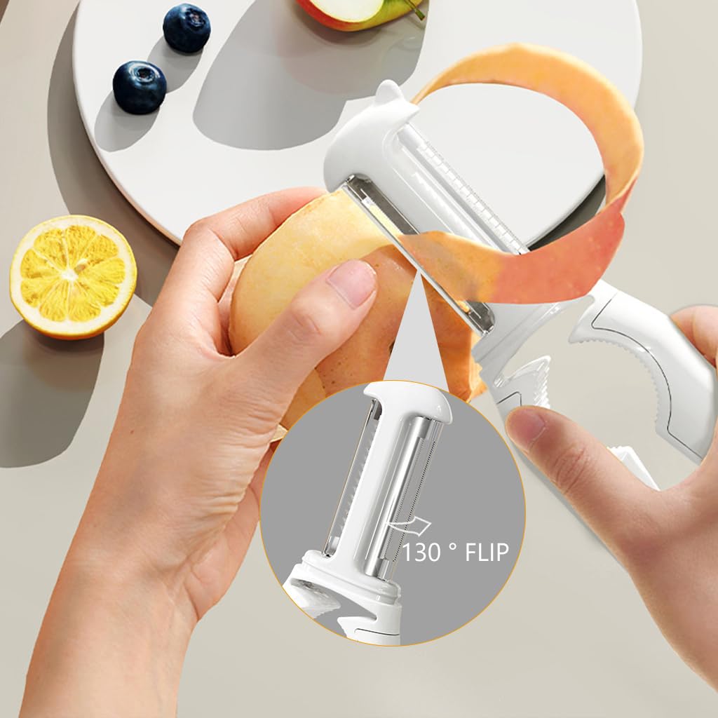 Supvox Kitchen Peeler Multifunctional 5 In 1 Kitchen Peeler Grater Bottle Opener Zip-top Can Opener Fruit Core Remover Stainless Steel Kitchen Peeler with Ergonomic Handle for Vegetables and Fruits