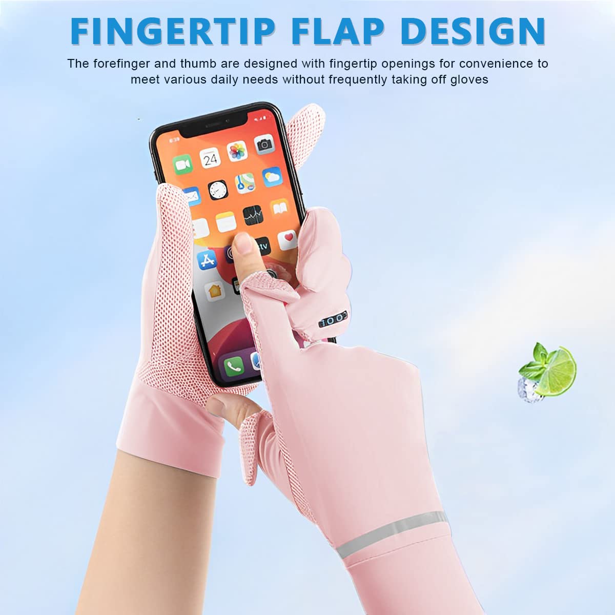 PALAY Hand Gloves for Women Sun Protection Non Slip Touch Screen Gloves, Cooling Summer Bike Gloves for Cycling Fishing, Mesh Breathable Full Finger Gloves - UPF 50+, Pink