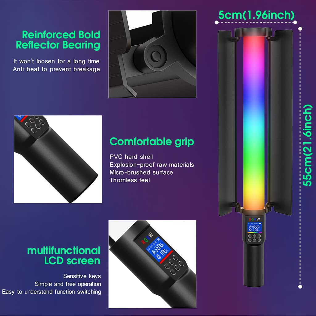 ZORBES Rgb Led Light Stick For Photography, Photography Light With Rgb Cct Hsi Mode, 3000K-6500K Adjustable, 18 Fx Light Effect, Barndoor, 4600Mah Battery For Youtube, Photoshoot Livestream