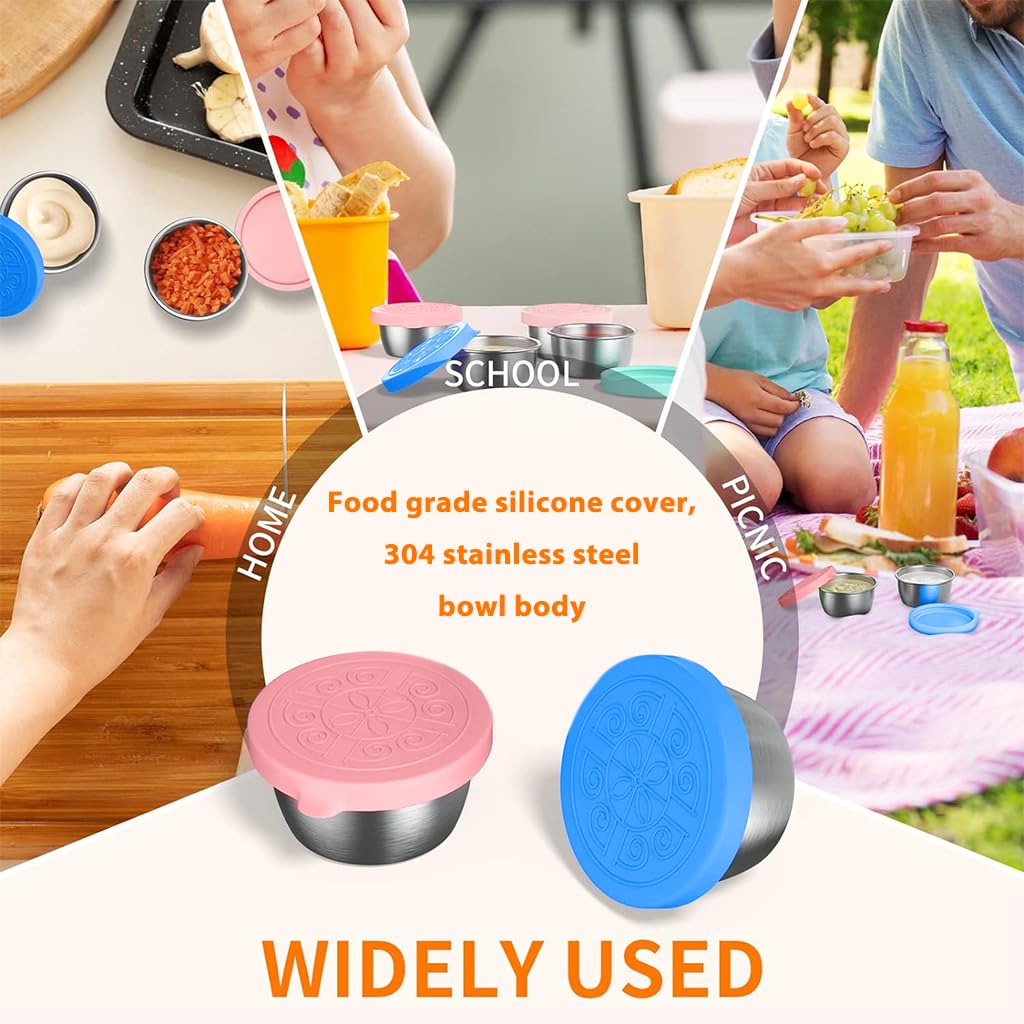 HASTHIP 2pcs Salad Dressing Container to Go, 40ML Small Containers with Lids, Reusable Stainless Steel Sauce Cups for Lunch Bento Box, Picnic and Travel, Pink+Blue