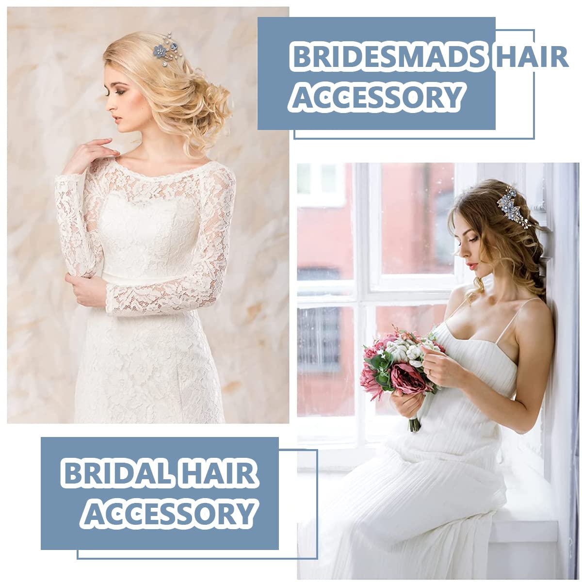 SANNIDHI 4pcs Floral Bridal Hair Accessories for Wedding, Faux Pearl Hair Clips Crystal Hair Side Comb Pins, Handmade Gold Leaf U-shaped Headpiece for Women, Girls, Bride, Bridesmaid, Party, Dating