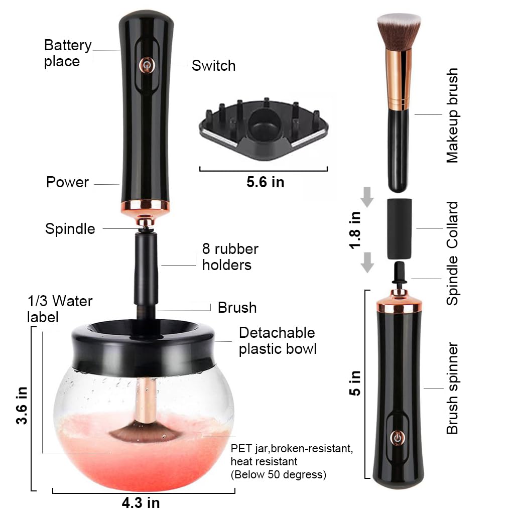 MAYCREATE Makeup Brush Cleaner and Dryer Machine, 2-in-1 Electric Cosmetic Automatic Brush Spinner with 8 Size Rubber Collars, Wash and Dry in Seconds, Suit for All Size Brushes