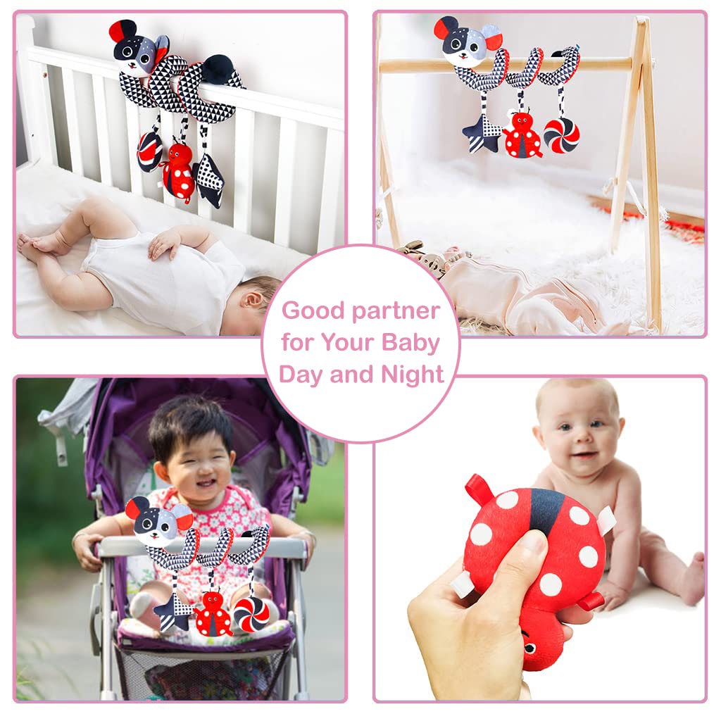 SNOWIE SOFT Toy for Baby Crib Hanging Toy Stroller Toy, Baby Car Seat Toys, Infant Activity Spiral Stuffed Toys Cartoon Hanging Sensory Toys for Baby with Rattle Hanging Toys for Babies 0-12 Months