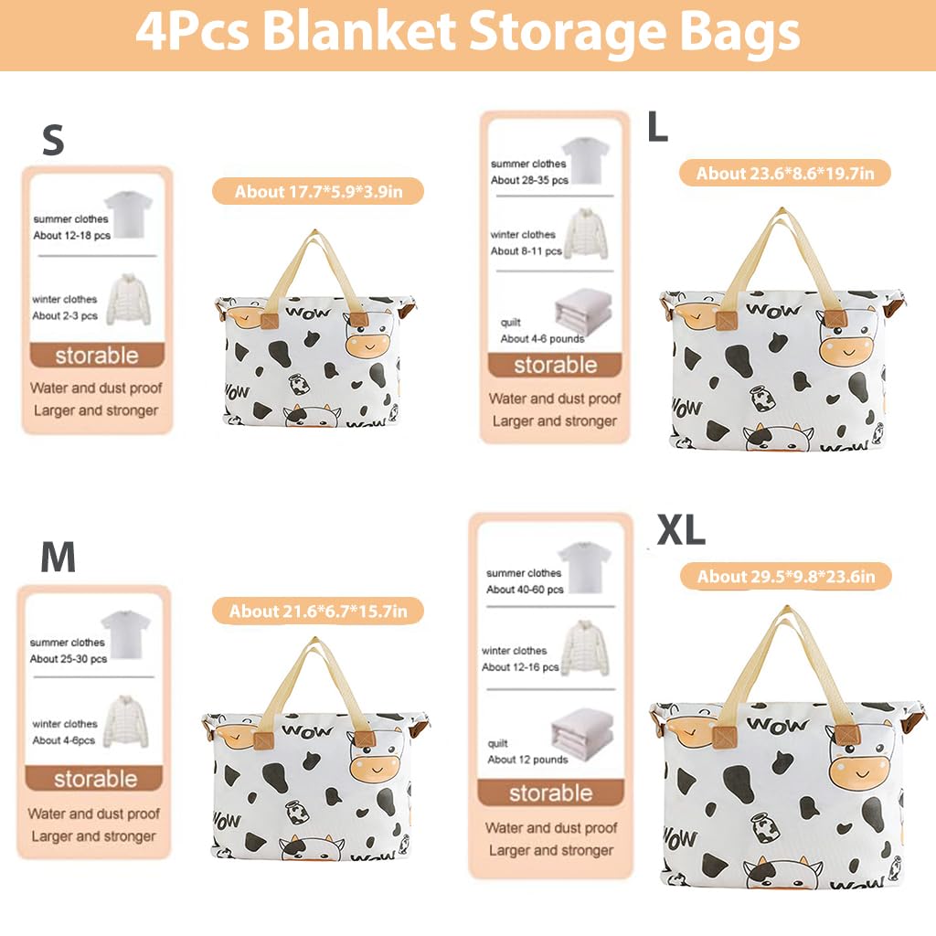 HASTHIP 4Pcs Underbed Storage Bags - Moisture Proof Storage Bag Reinforced Handle Zippered Closure Dust Proof Storage Organizer for Clothes & Blankets (4 Sizes, 45x52cm-70x82cm)