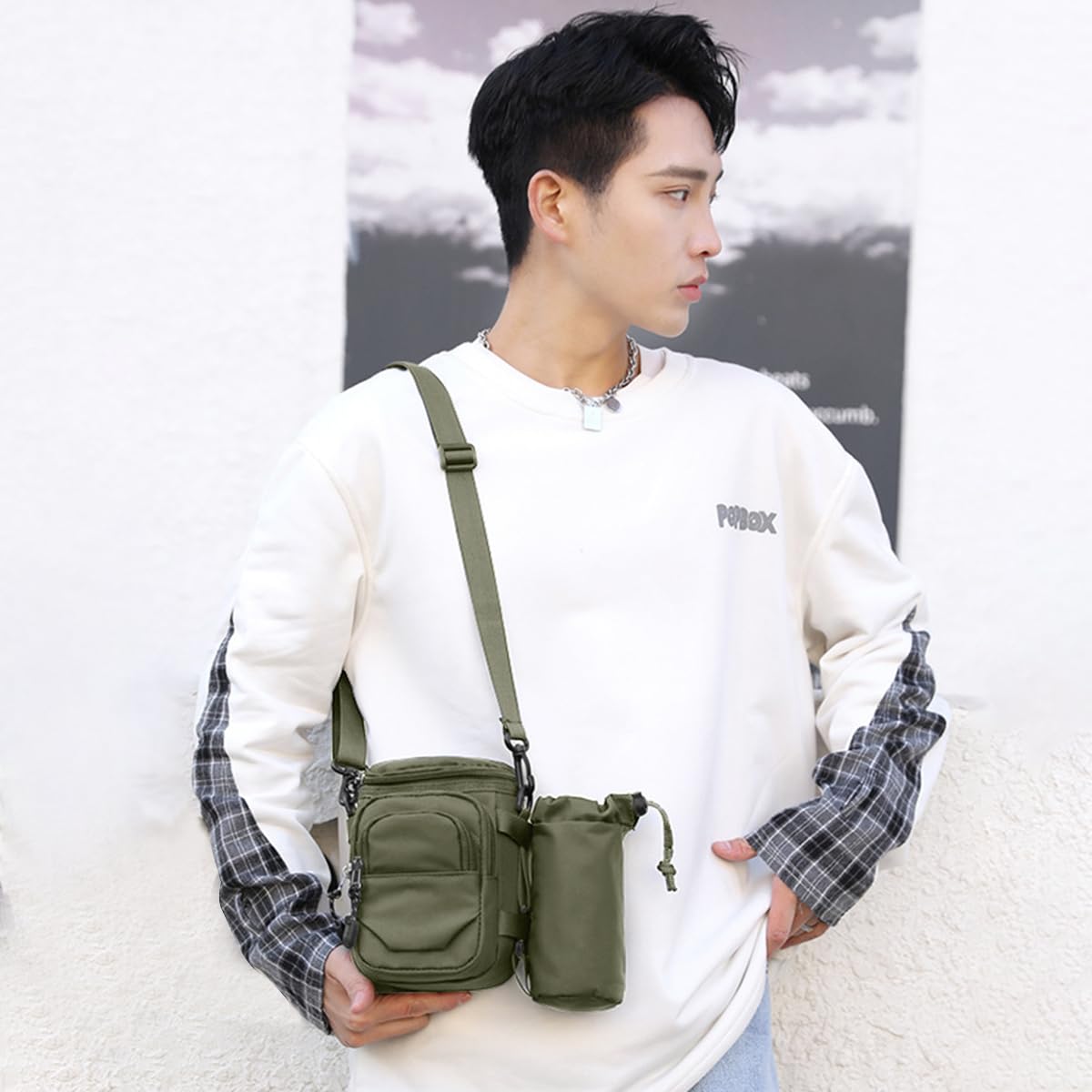 GUSTAVE Sling Bag for Men to Carry Water Bottle Unisex Cross Body Bag Messenger Bag Multi Pocket Shoulder Bag Oxford Cloth to keep Mobiles, Keys and Wallets for Hiking, Travel
