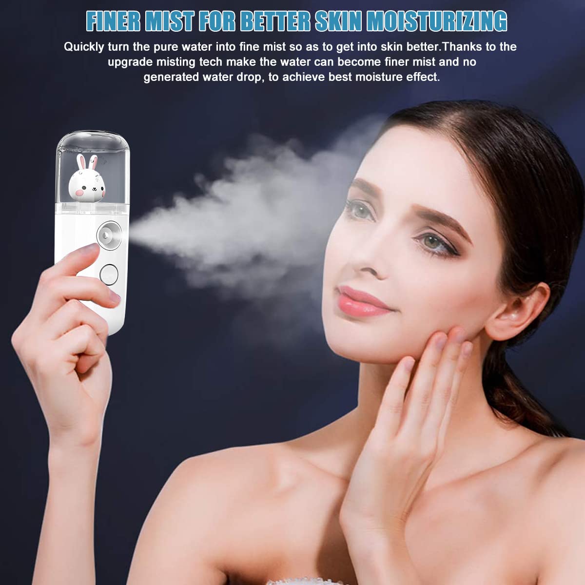 MAYCREATE Facial Nano Mist Sprayer USB Portable Mini Face Mist Steamer, Cartoon Bunny 30ml Facial Sprayer Rechargeable Portable Skin Care Moisturizing Spray Machine