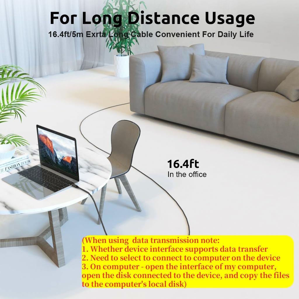 Verilux® 16.4Ft Type C to Type C Cable, PD 60W USB C Cable Fast Charging, 480Mbps Data Transfer Cable Nylon Braided USB C to C Cable for iPhone 16/15, Galaxy S24/S23, Laptop, Tablets & MacBook 3 PCS