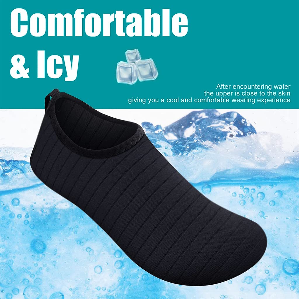 PALAY Quick Dry Beach Shoes for Women Men Anti-Slip Rubber Sole Water Shoes, Outdoor Lightweight Breathable Surfing Yoga Indoor Fitness Shoes (US 5-5.5 Men / 6.5-7 Women) Black