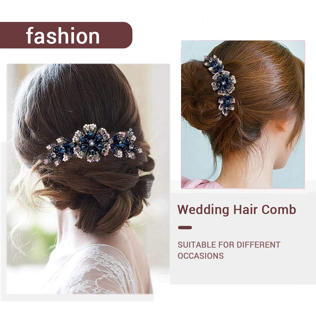 PALAY Flower Hair Clips for Women,Acrylic Hair Comb Pins Slide Hair Clips for Fashion Girls Crystal Barrettes Bridal Charm Hair Accessories(dark blue)