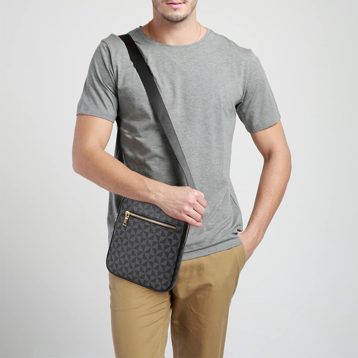 GUSTAVE Men PU Messenger Bag Shoulder Bag Crossbody Bag Small Satchel Bag Fashion Geometric Print Messenger Bag for Commuting, Business Travel, 8x1.3x9inches