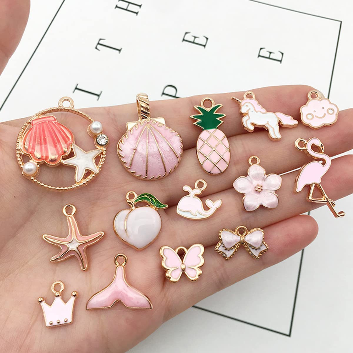MAYCREATE Metal 31Pcs Diy Jewelry Making Pendent Kit Assorted Lovely Enamel Charms Pendents Gold Plated Diy Charm Necklace Bracelets Pendent Kit Bracelet Jewelry Making