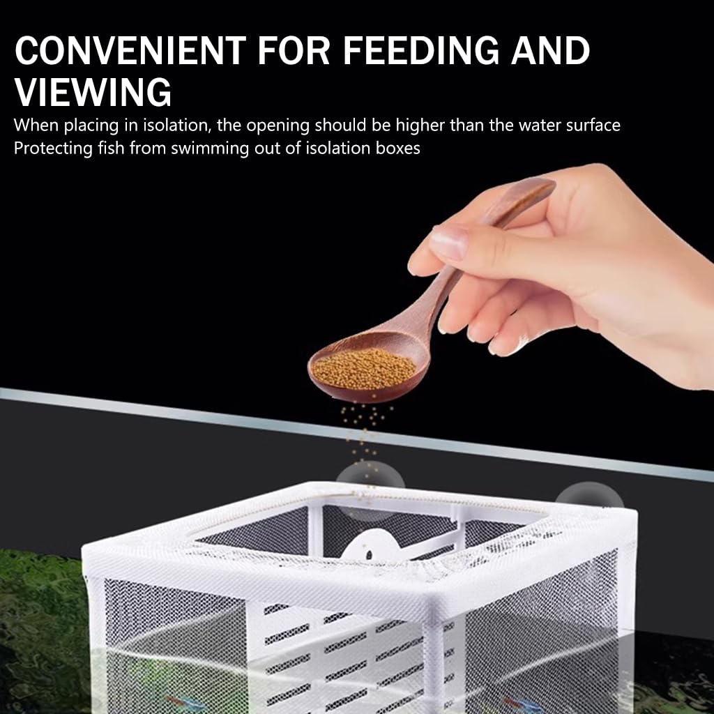 Qpets Small Aquarium Fish Tank, Fish Breeding Box Betta Fish Tank Nylon Mesh Fighter Isolation Box, Fish Fry Hatchery Box Fish Tank with Suction Cups & Isolation Panels (16x14x15CM)