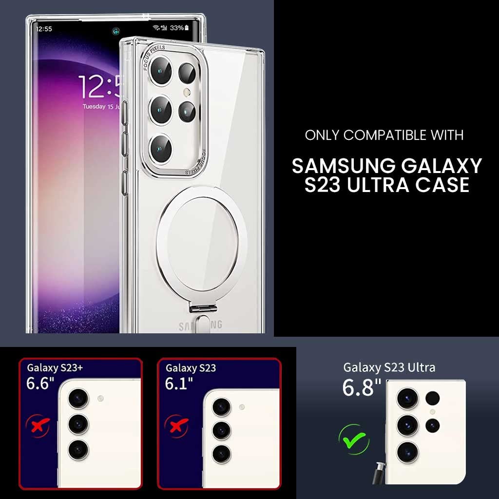 ZORBES Phone Case for Samsung Galaxy S23 Ultra, with Kickstand Ring, Metal Frame Lens Protection, S23 Ultra Phone Case Compatible with Mag Safe Support Wireless Charging Silver