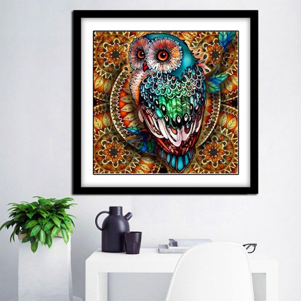HASTHIP Diamond Painting Kit, 5D Diamond Painting Kit for Adults & Kids, 30 * 30cm Owl Full Drill Rhinestone Embroidery Cross Stitch Pictures Arts Craft for Home Wall Decor (Mandala)