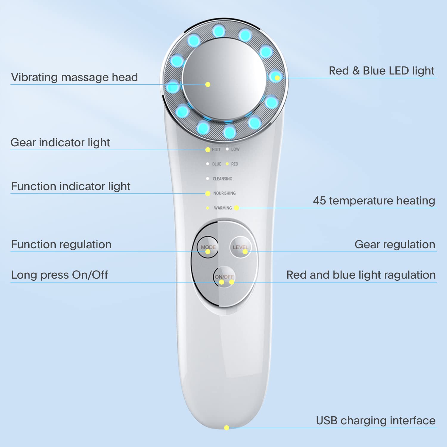 HANNEA Facial Massager 7 in 1 Skin Care Function Deep Pores Cleanser Facial Contour Lifting EMS Micro-current Anti Wrinkles Facial Massager