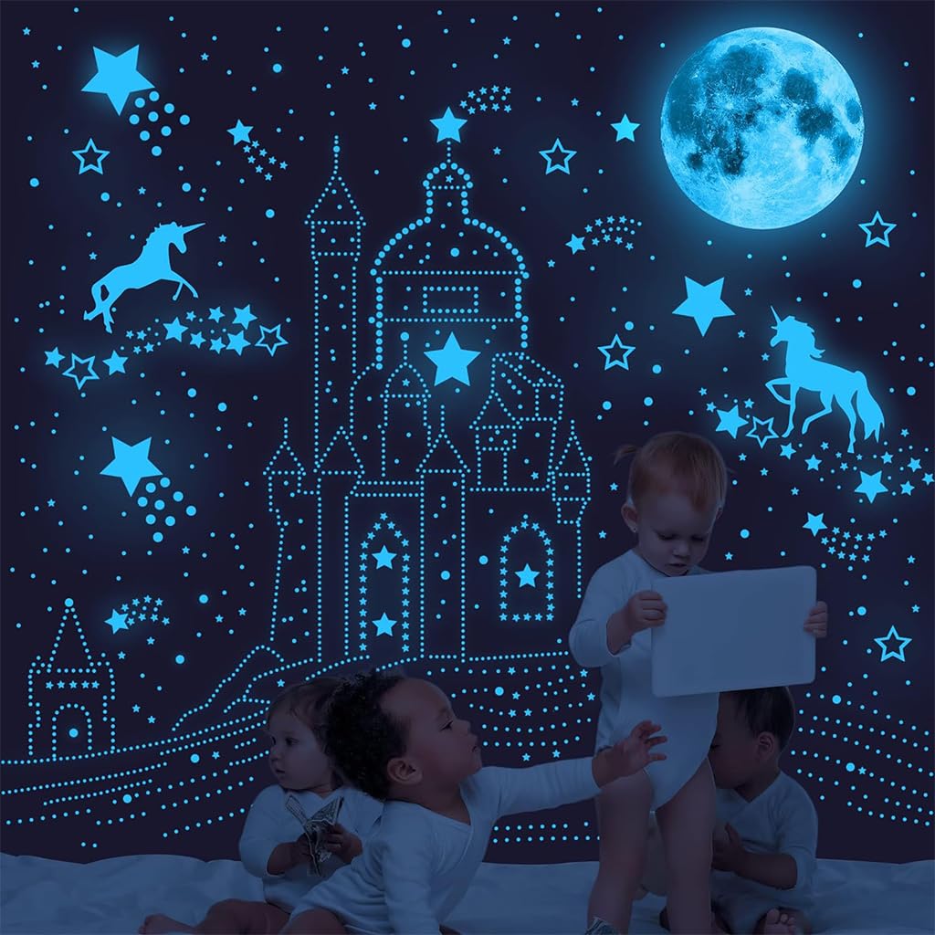 HASTHIP Glow in The Dark Stars and Unicorn Wall Decals, Unicorn Wall Decals Stickers Wall Decor for Girls Bedroom Luminous Glow Unicorn Stars Planet Ceiling Stickers for Girls/Boys Gift, B