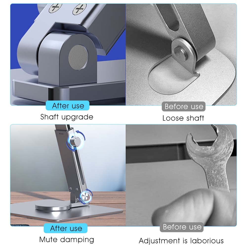 ZORBES Tablet Stand Holder Tab Stand for iPad Stand for Table, Aluminium Alloy 360° Rotatable Tablet Holder Adjustable Height and Angle Foldable Desktop Tab Holder for iPad Phone Within 13'' 4000g