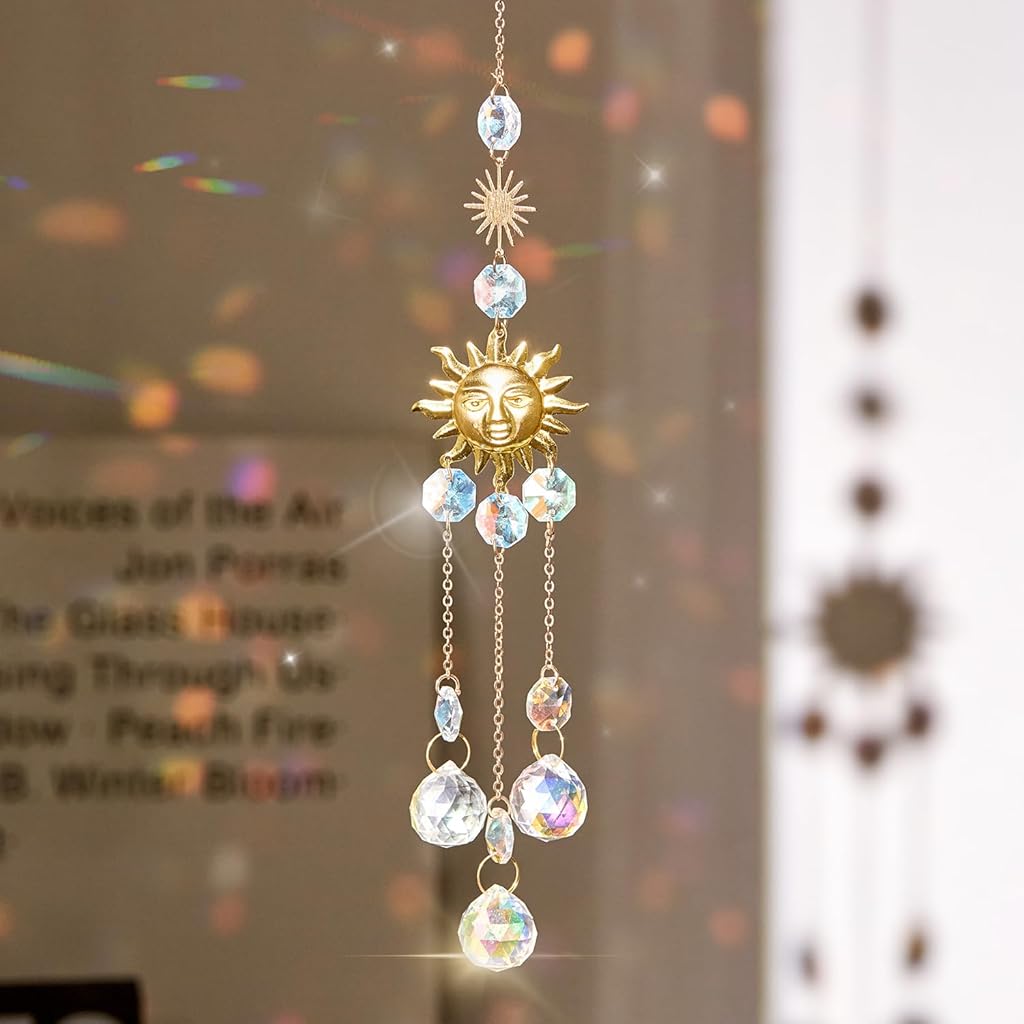 HASTHIP® 4Pcs Crystal Suncatcher for Windows Hanging Decor, Prism Sun Catcher with Chain and Hook